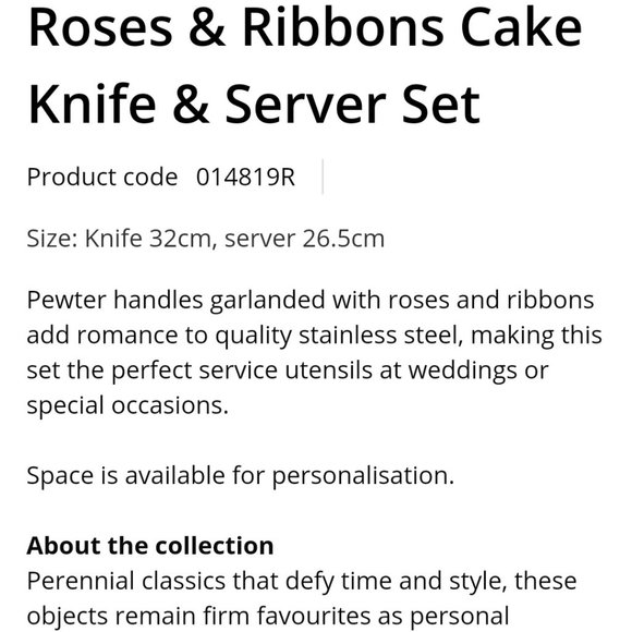 NIB Royal Selangor Roses & Ribbons Pewter Cake Serveware Set - Picture 3 of 11